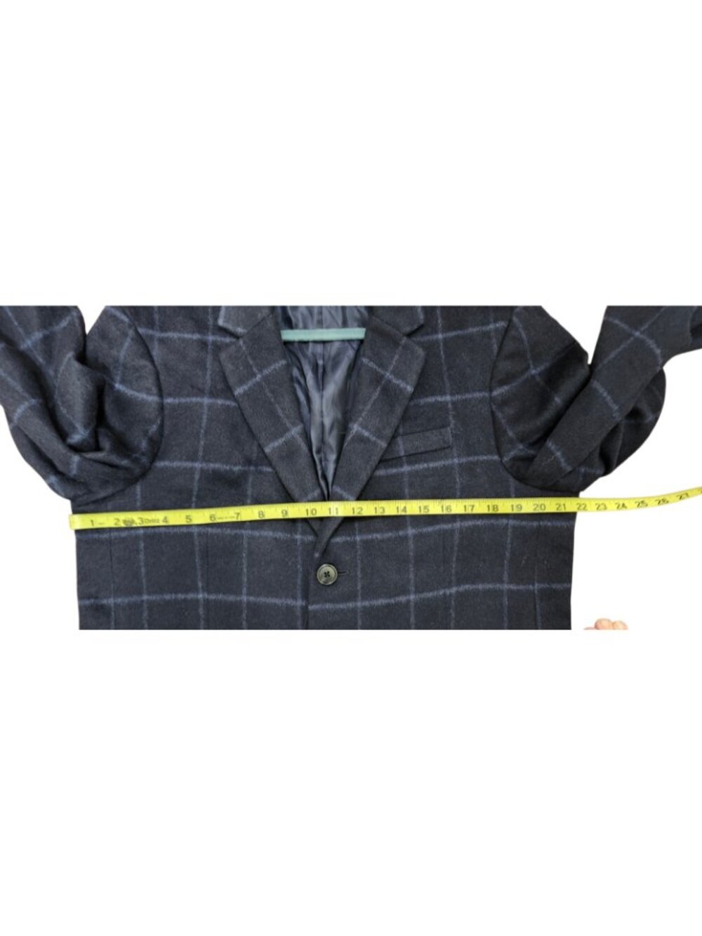 Club Monaco Mantico Wool Blend Overcoat Mens 42 Navy Windowpane Long Coat Jacket - Picture 10 of 16